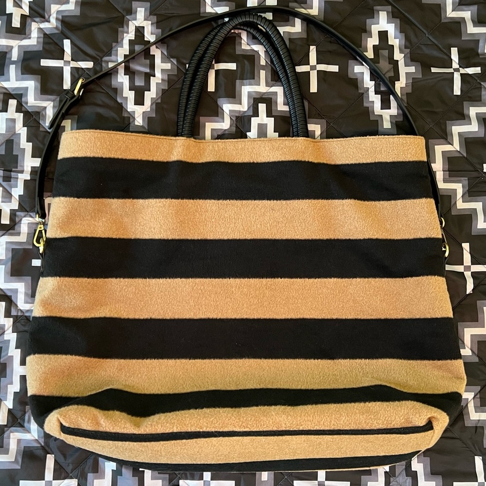 Anthropologie Black and Tan Striped Bag